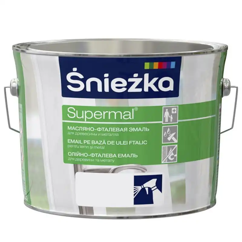 Емаль олійно-фталева для деревини та металу Sniezka Supermal, 2,5 л, глянцевий білий купити недорого в Україні, фото 1