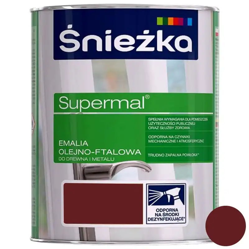Эмаль масляно-фталевая Sniezka Supermal, 0,8 л, махонь купить недорого в Украине, фото 1