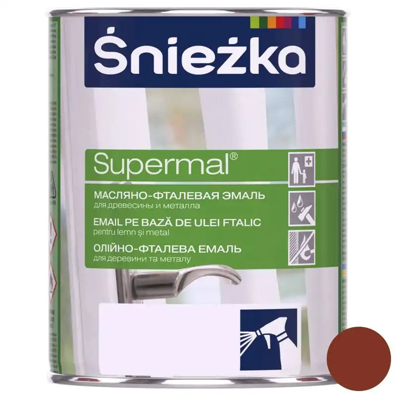 Емаль олійно-фталева для деревини та металу Sniezka Supermal, 0,8 л, глянцевий Горіх середній купити недорого в Україні, фото 1