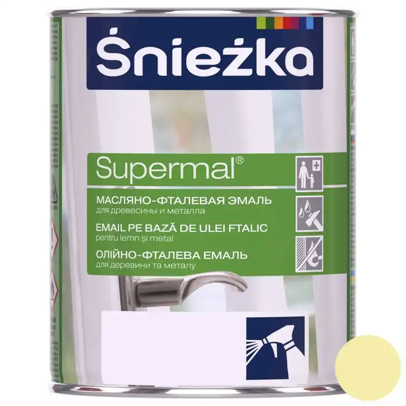 Емаль олійно-фталева для деревини та металу Sniezka Supermal, 0,8 л, глянцевий Кістка слонова купити недорого в Україні, фото 1