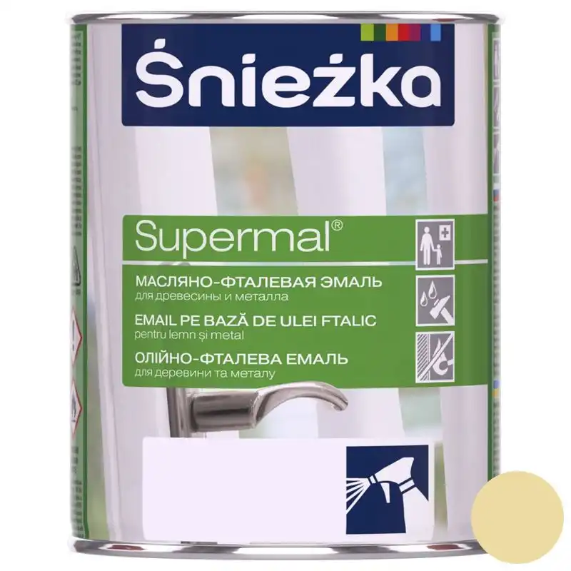 Эмаль масляно-фталевая для дерева и металла Sniezka Supermal, 0,8 л, глянцевый кремовый купить недорого в Украине, фото 1