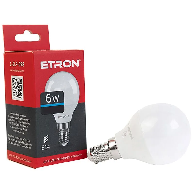 Лампа светодиодная Etron, 6 W, G45, E14, 6500 K, 1-ELP-098 купить недорого в Украине, фото 1