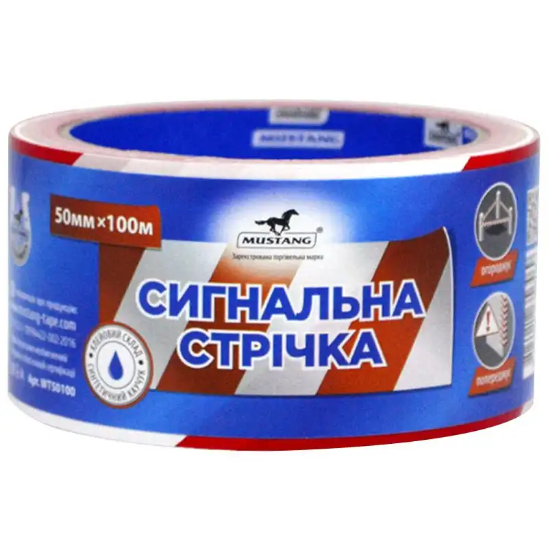 Лента сигнальная Mustang, 50 мм х 100 м, красно-белый, WT50100 купить недорого в Украине, фото 2