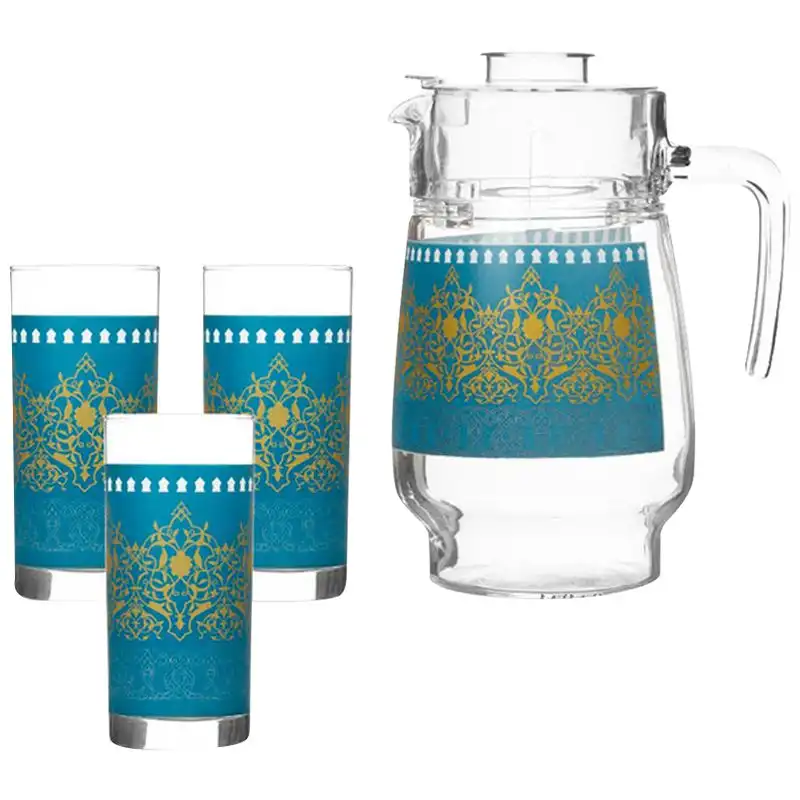 Глечик зі стаканами Luminarc Bagatelle Turquoise, 7 предметів, 1600 мл, 6x270 мл, Q8814 купити недорого в Україні, фото 1