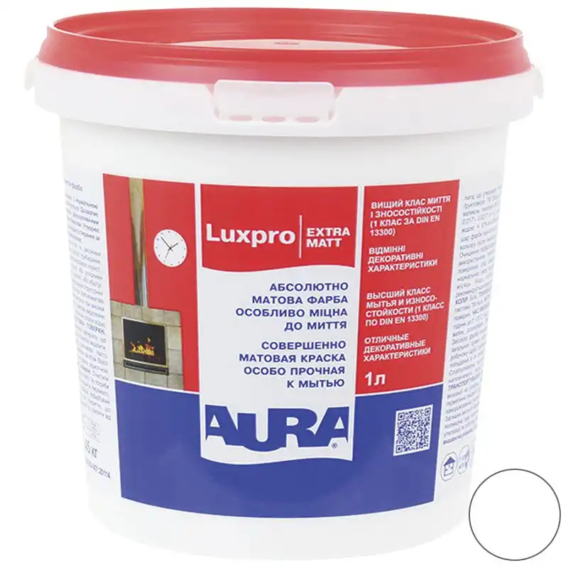 Фарба інтер'єрна акрилатна Aura Lux Pro Extramatt, 1 л, глибокоматова, білий купити недорого в Україні, фото 1