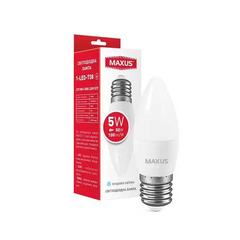 Лампа Maxus C37, 5W, E27, 4100K, 1-LED-738 купити недорого в Україні, фото 2