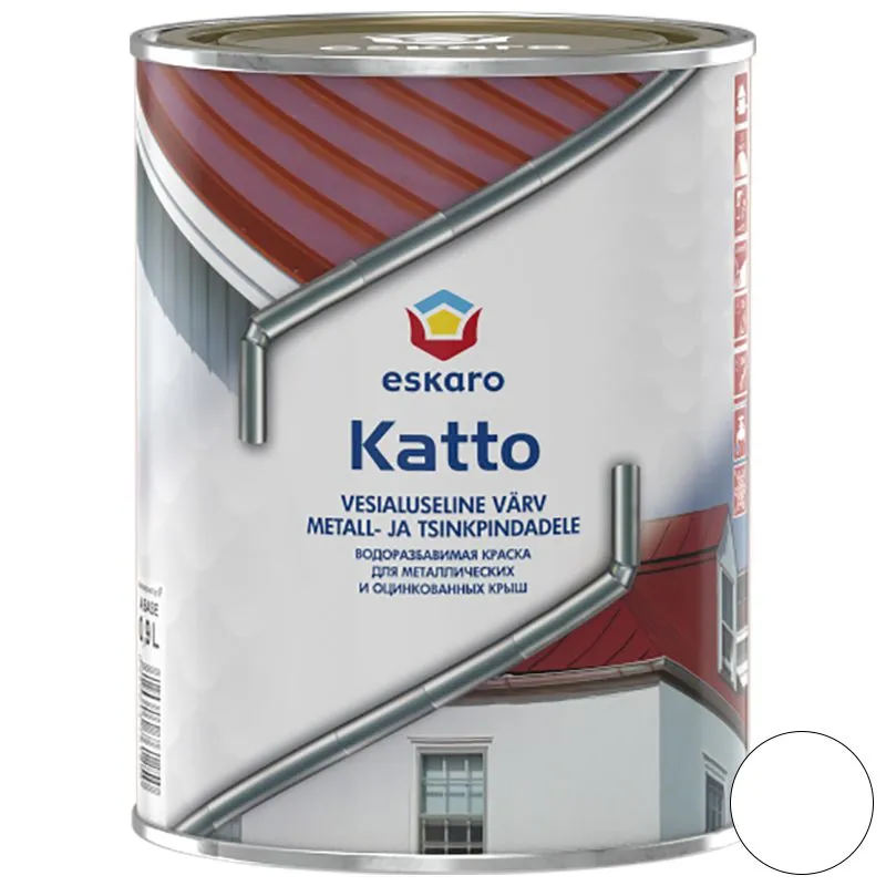 Фарба Eskaro Katto для дахів, 0,9 л, база A, білий, 3209100000 купити недорого в Україні, фото 1