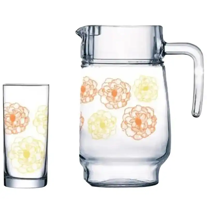 Глечик зі стаканами Luminarc Big Flowe Orange, 7 предметів, 1600 мл, 6x270 мл, Q5618 купити недорого в Україні, фото 1