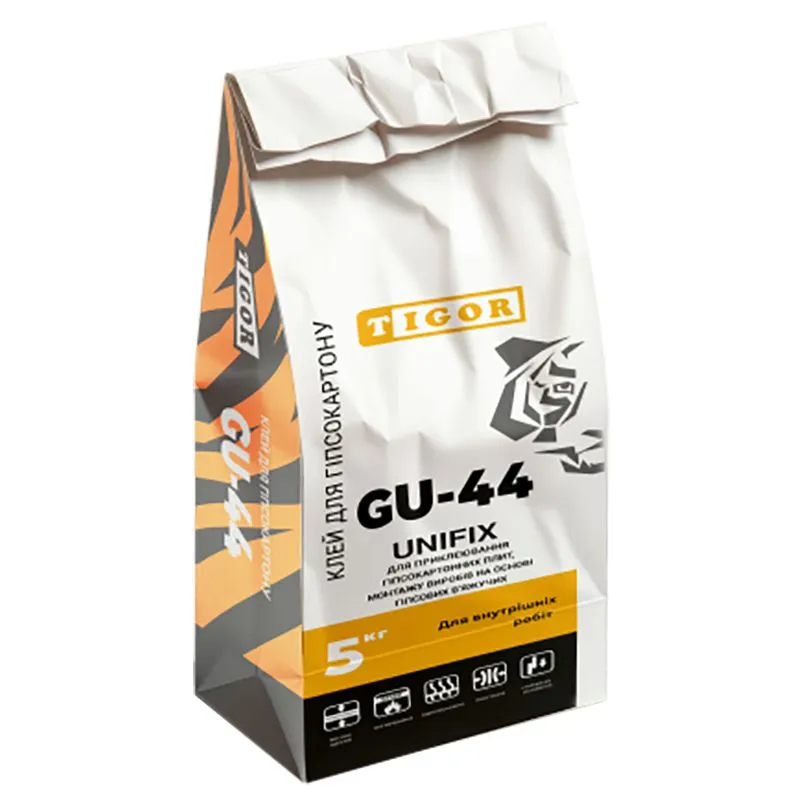 Клей для гипсокартона Tigor Unifix GU-44, 5 кг, фото 1 Клей для гипсокартона Tigor Unifix GU-44, 5 кг купить недорого в Украине, фото 1