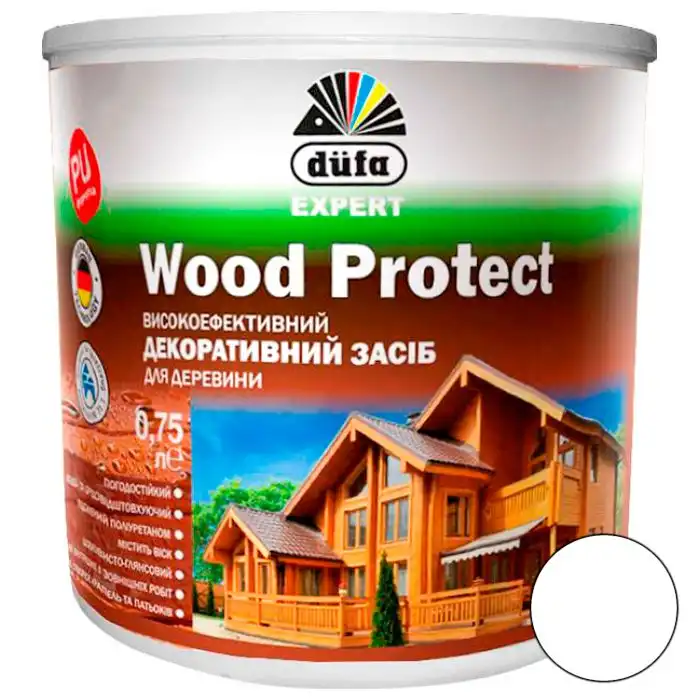 Лазур Dufa DE Wood Protect, 0,75 л, білий, 1201030249 купити недорого в Україні, фото 1
