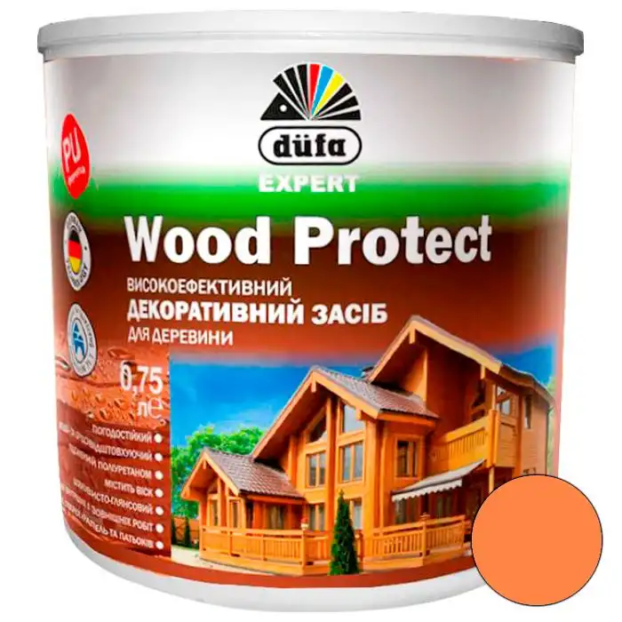 Лазур Dufa DE Wood Protect, 0,75 л, махагон, 1201030253 купити недорого в Україні, фото 1