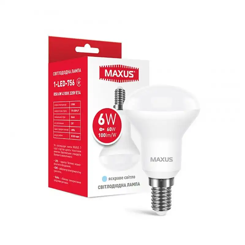 Лампа Maxus R50, 6W, E14, 4100K, 1-LED-756 купить недорого в Украине, фото 2