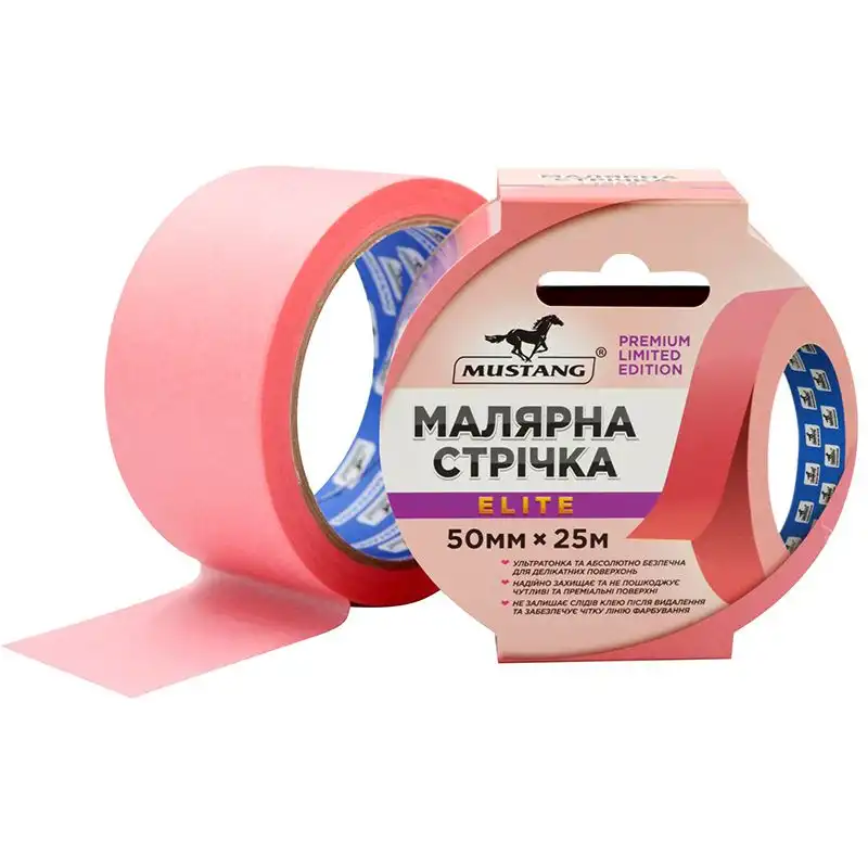 Стрічка малярна Mustang Elite, 0,05х25 м, рожева, WMT5025P купити недорого в Україні, фото 2