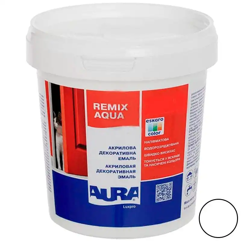 Эмаль полуматовая акриловая Aura Luxpro Remix Aqua 30, 0,75 л, белый купить недорого в Украине, фото 1
