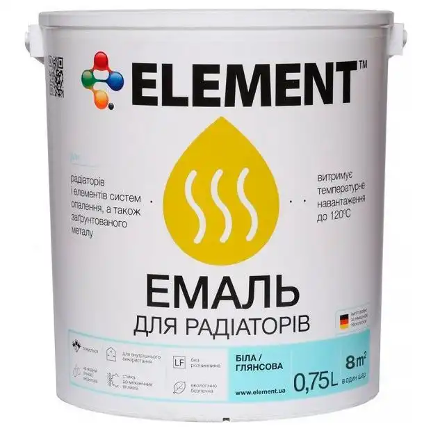Эмаль акриловая для радиаторов Element, 0,75 л, глянцевый белый купить недорого в Украине, фото 1