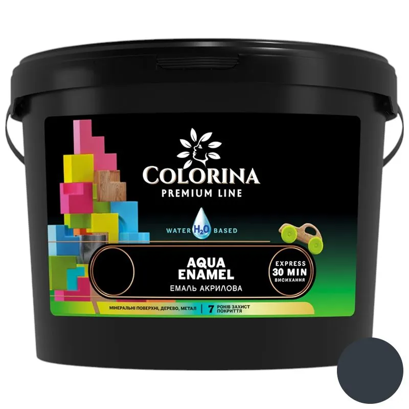 Емаль Colorina Aqua Enamel, 2 л, графіт, шовковисто-матовий купити недорого в Україні, фото 1