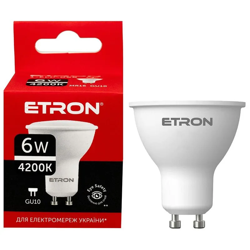 Лампа світлодіодна Etron, 6W, MR16, GU10, 4200K, 1-ELP-068 купити недорого в Україні, фото 1
