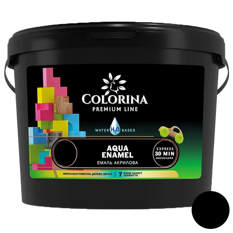 Емаль акрилова Colorina Aqua Enamel, 0,9 л, чорний купити недорого в Україні, фото 1