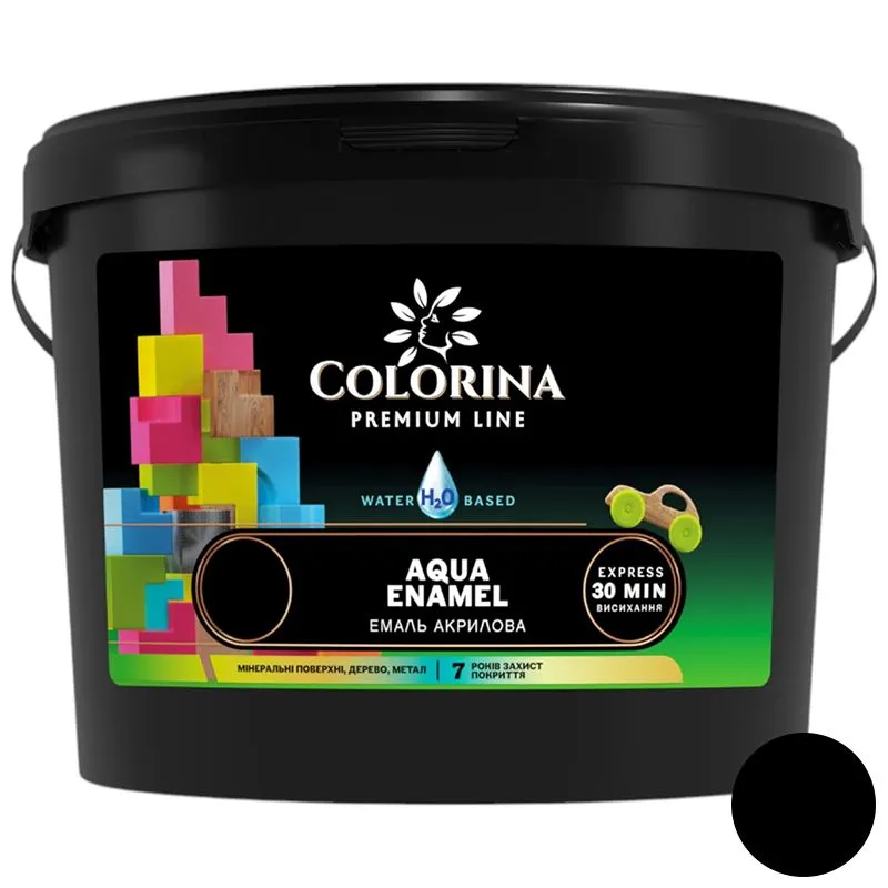 Емаль Colorina Aqua Enamel, 2 л, чорний, шовковисто-матовий купити недорого в Україні, фото 1