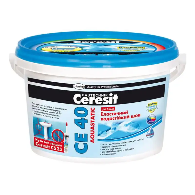 Затирка для швів Ceresit CE-40 Aquastatic, 5 кг, білий купити недорого в Україні, фото 1