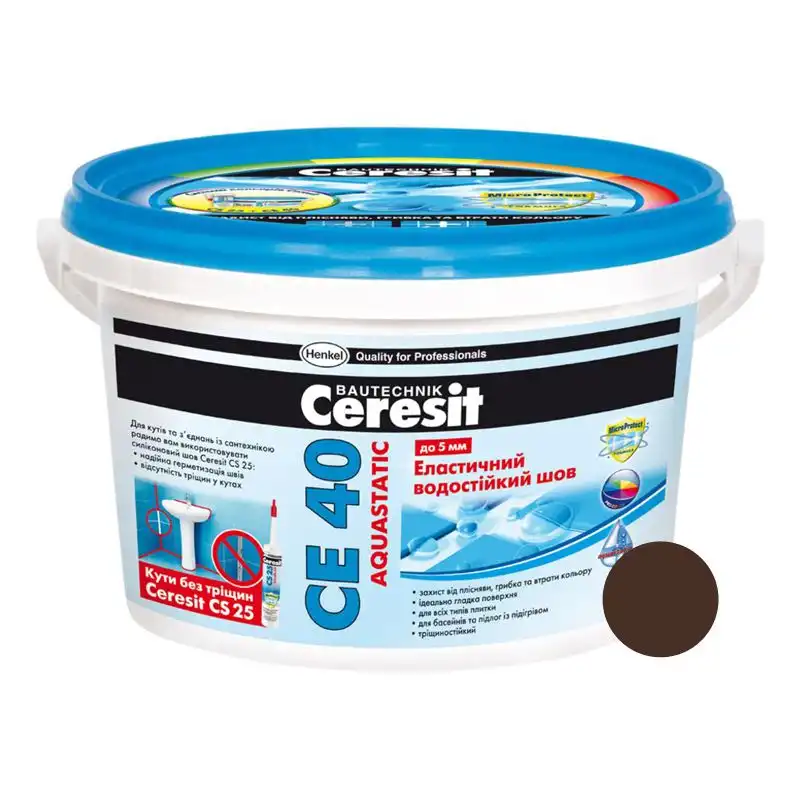 Затирка для швів Ceresit CE-40 Aquastatic, 5 кг, темно-коричневий купити недорого в Україні, фото 1