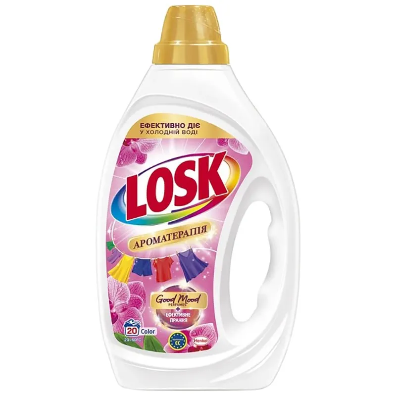 Гель для машинного прання Losk Color Ефірні олії та аромат малазійської квітки, 0,9 л, 20 циклів, фото 1 Гель для машинного прання Losk Color Ефірні олії та аромат малазійської квітки, 0,9 л, 20 циклів купити недорого в Україні, фото 1