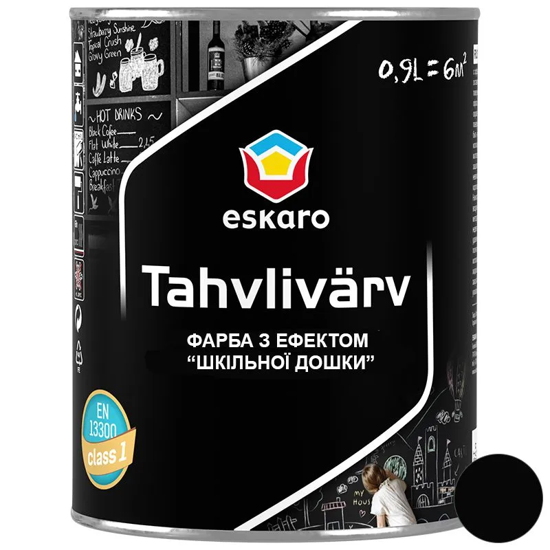 Краска с эффектом школьной меловой доски Eskaro Tahvlivärv, 0,9 л, черный, 3209100000 купить недорого в Украине, фото 1