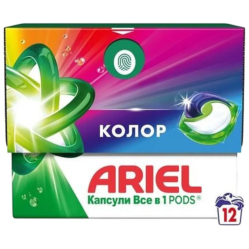 Капсули для прання Ariel Автомат Для кольорових речей, 12 шт х 18,2 г купити недорого в Україні, фото 1