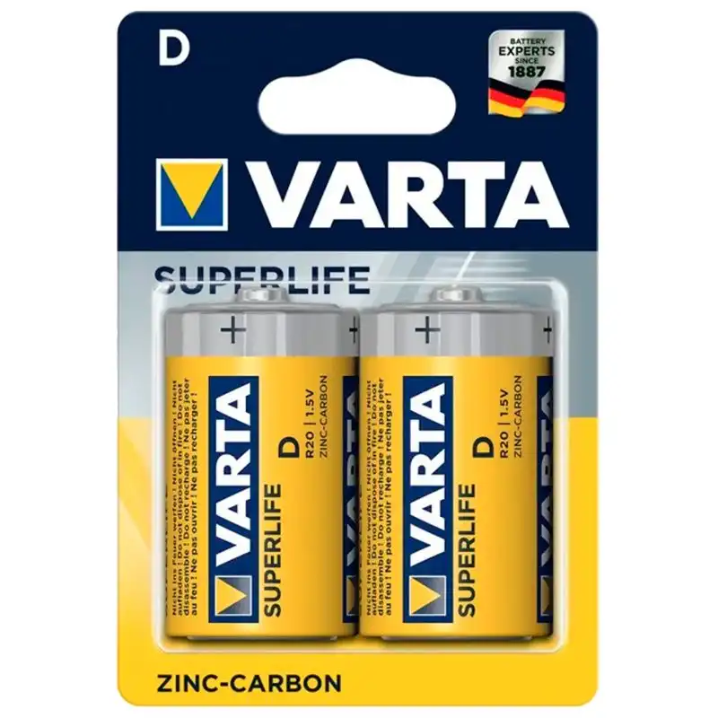 Батарейка сольова Varta Superlife, D, 2 шт, 2020101412 купити недорого в Україні, фото 1