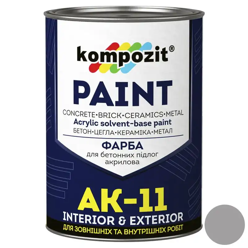 Фарба інтер'єрна акрилова Kompozit АК-11 для бетонних підлог, 1 кг, шовковисто-матова, сірий купити недорого в Україні, фото 1
