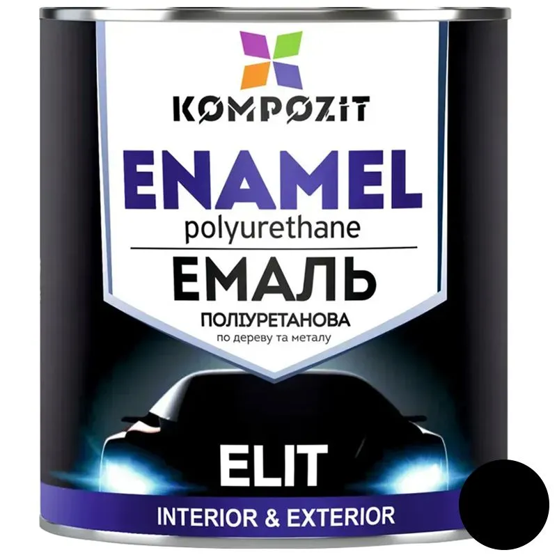Эмаль полиуретановая Kompozit Elit, 0,6 л, RAL 9005 черный глянцевый купить недорого в Украине, фото 1