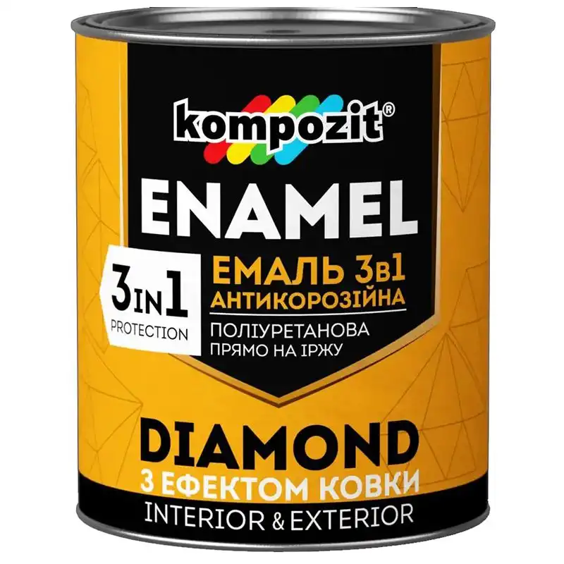 Емаль антикорозійна 3 в 1 Kompozit Diamond, 0,65 л, матовий чорний купити недорого в Україні, фото 1