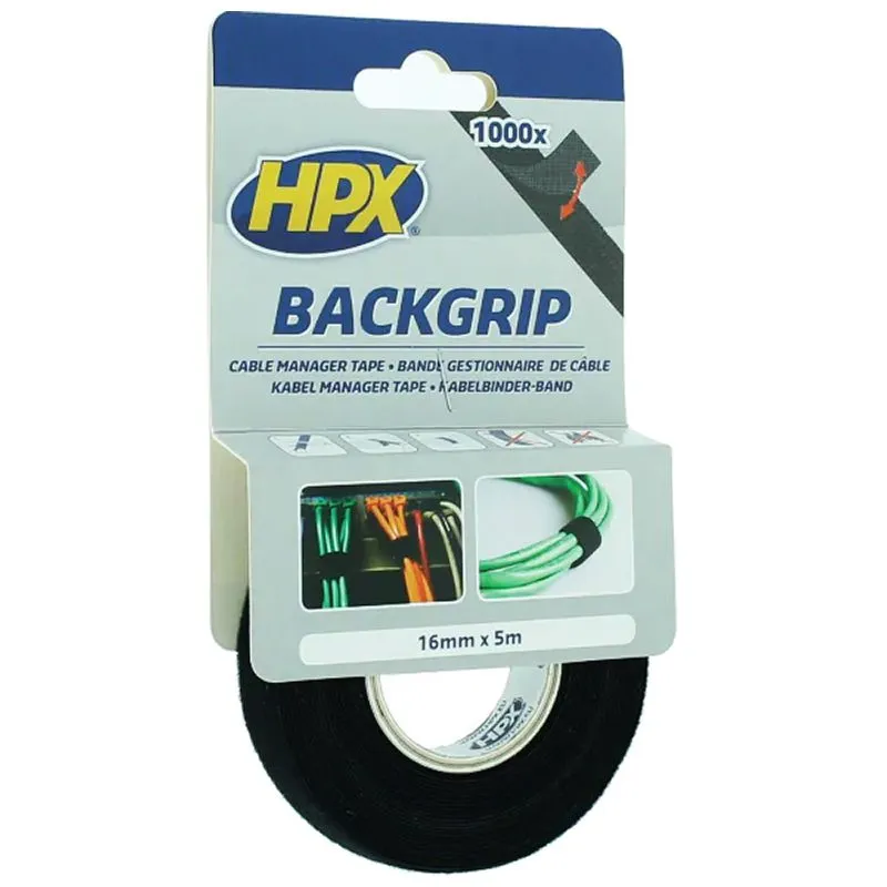 Стрічка-застібка для кабелів HPX Backgrip, 16 мм х 5 м, чорний, BG1605 купити недорого в Україні, фото 1