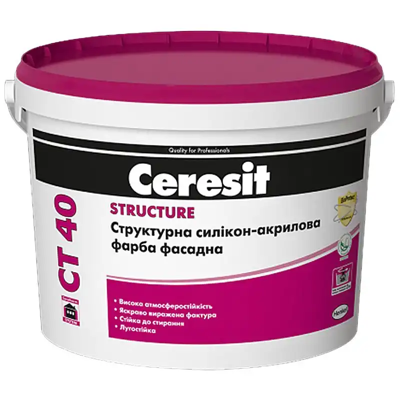 Фарба структурна Ceresit СТ40, 10 л, білий, 50103232 купити недорого в Україні, фото 1