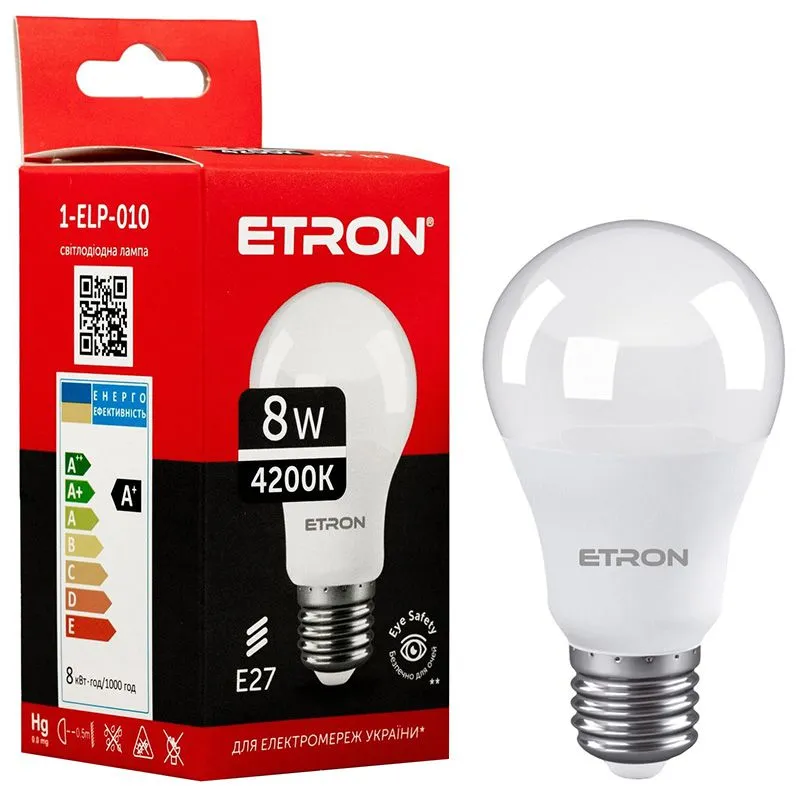 Лампа світлодіодна Etron, 8 W, A55, E27, 4200 K, 1-ELP-010 купити недорого в Україні, фото 1
