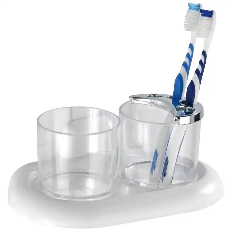 Склянка для зубних щіток з тримачем Wenko Pure, 20х10х12 см, пластик, 17939100 купити недорого в Україні, фото 1