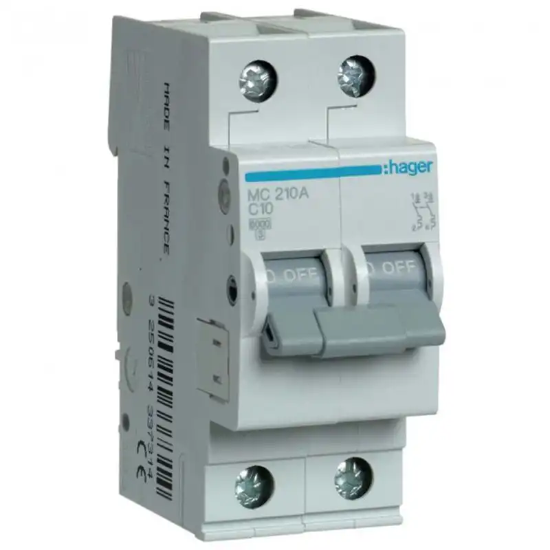 Автоматичний вимикач Hager, 2С, 10А, 6 kA, 2 м, MC210A купити недорого в Україні, фото 1