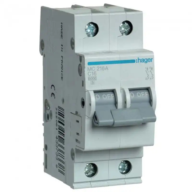 Автоматичний вимикач Hager, 2С, 16А, 6 kA, 2 м, MC216A купити недорого в Україні, фото 1