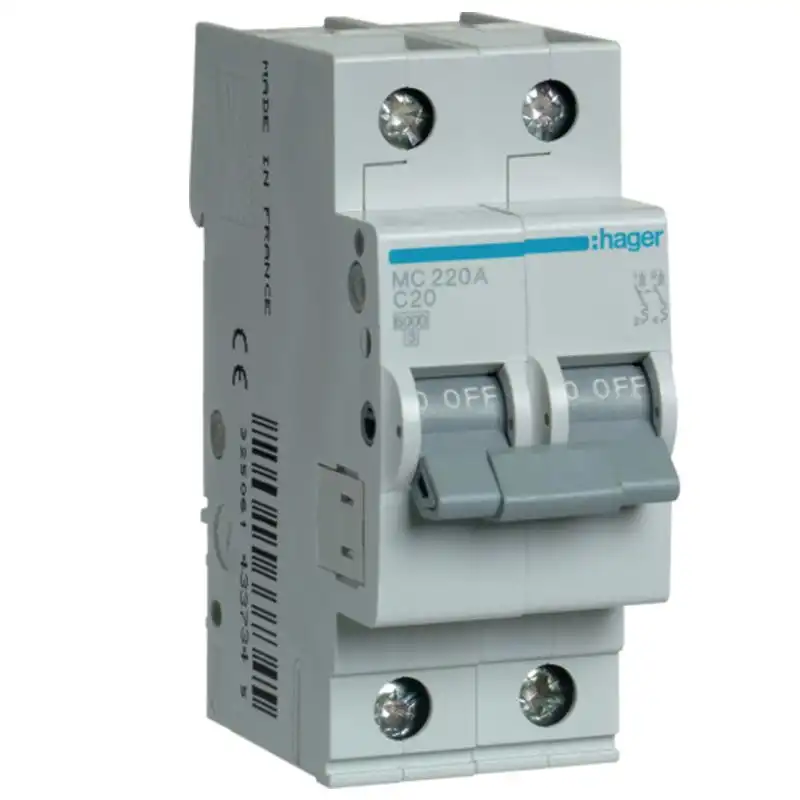Автоматичний вимикач Hager, 2С, 20А, 6 kA, 2 м, MC220A купити недорого в Україні, фото 1