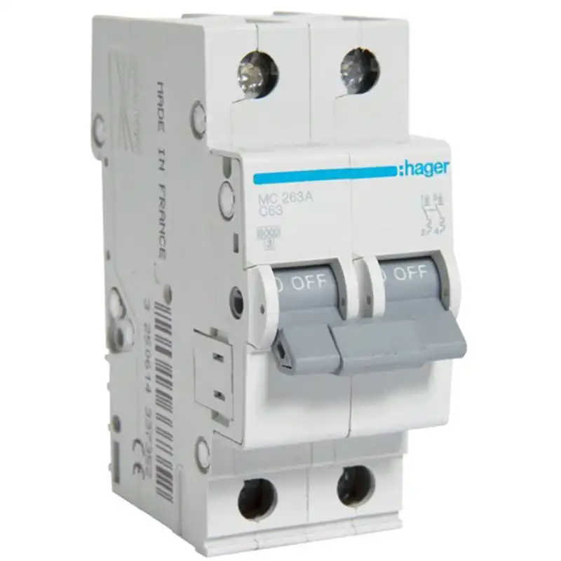 Автоматичний вимикач Hager, 2С, 63А, 6 kA, 2 м, MC263A купити недорого в Україні, фото 1
