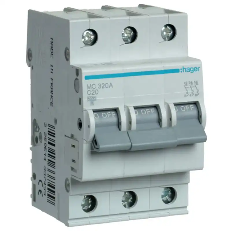 Автоматичний вимикач Hager, 3С, 20А, 6 kA, 3 м, MC320A купити недорого в Україні, фото 1