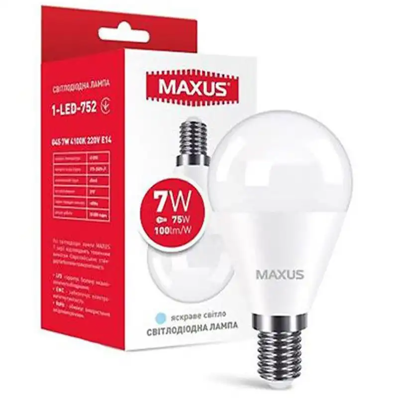 Лампа Maxus G45, 7W, E14, 4100K, 220V, 1-LED-752 купить недорого в Украине, фото 2