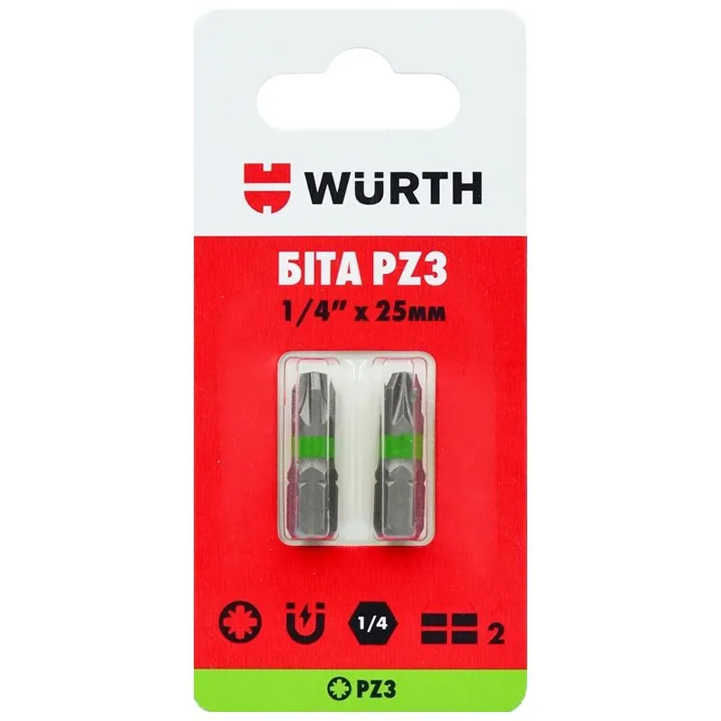 Біта Wurth PZ3, 1/4", 25 мм, 2 шт, 1614176653902 купити недорого в Україні, фото 1