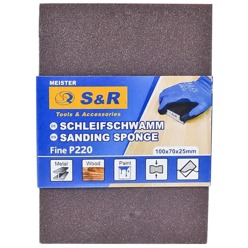 Губка абразивна шліфувальна S&R, Р220, 100х70х25 мм, 233220001 купити недорого в Україні, фото 2