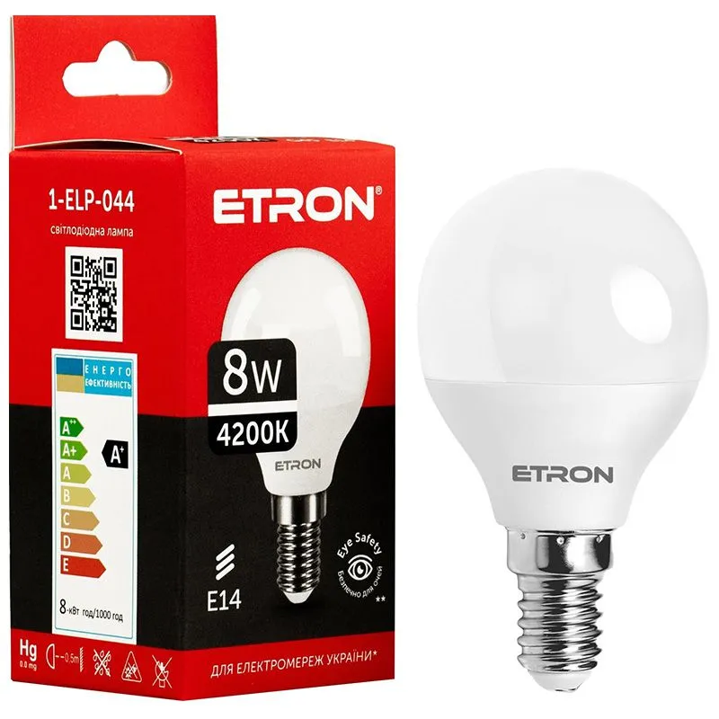 Лампа світлодіодна Etron, 8 W, G45, E14, 4200 K, 1-ELP-044 купити недорого в Україні, фото 1