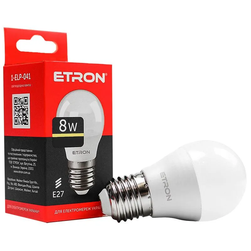 Лампа світлодіодна Etron, 8 W, G45, E27, 3000 K, 1-ELP-041 купити недорого в Україні, фото 1