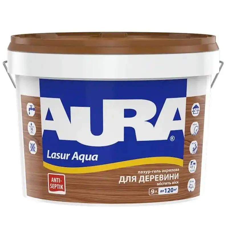 Лазур акрилова Aura Lasur Aqua, 9 л, прозорий купити недорого в Україні, фото 1