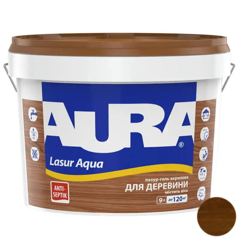 Лазур акрилова Aura Lasur Aqua, 9 л, напівматовий, горіх купити недорого в Україні, фото 1