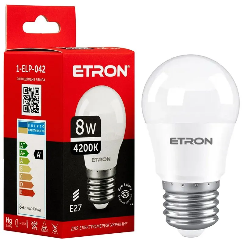 Лампа світлодіодна Etron, 8 W, G45, E27, 4200 K, 1-ELP-042 купити недорого в Україні, фото 1