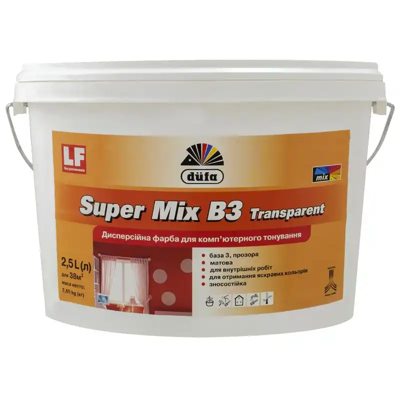 Краска акриловая Dufa Super Mix Transparent, база 3, 2,5 л купить недорого в Украине, фото 1